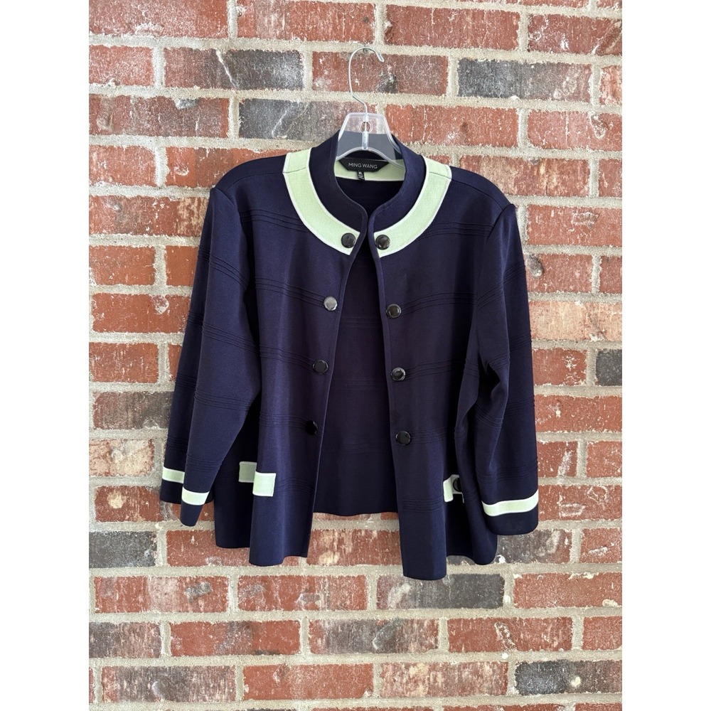 Ming Wang Womens Navy Blue 3/4 Sleeves Blazerโ Card